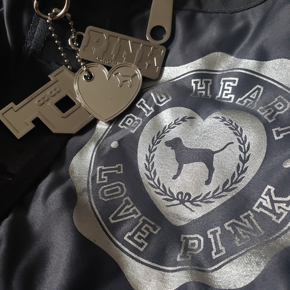 Love Pink Grey Duffle Gym Bag + Charms + Heart
